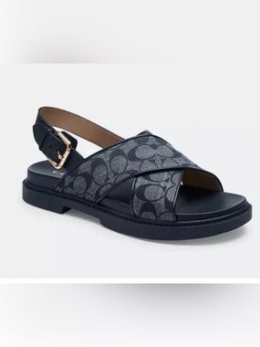 Like new!Coach Fraser Sandal Denim Chambray Navy Midnight C Logo